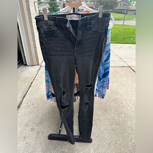 Hollister High Rise Super Skinny Distressed Black Jeans Size 3R